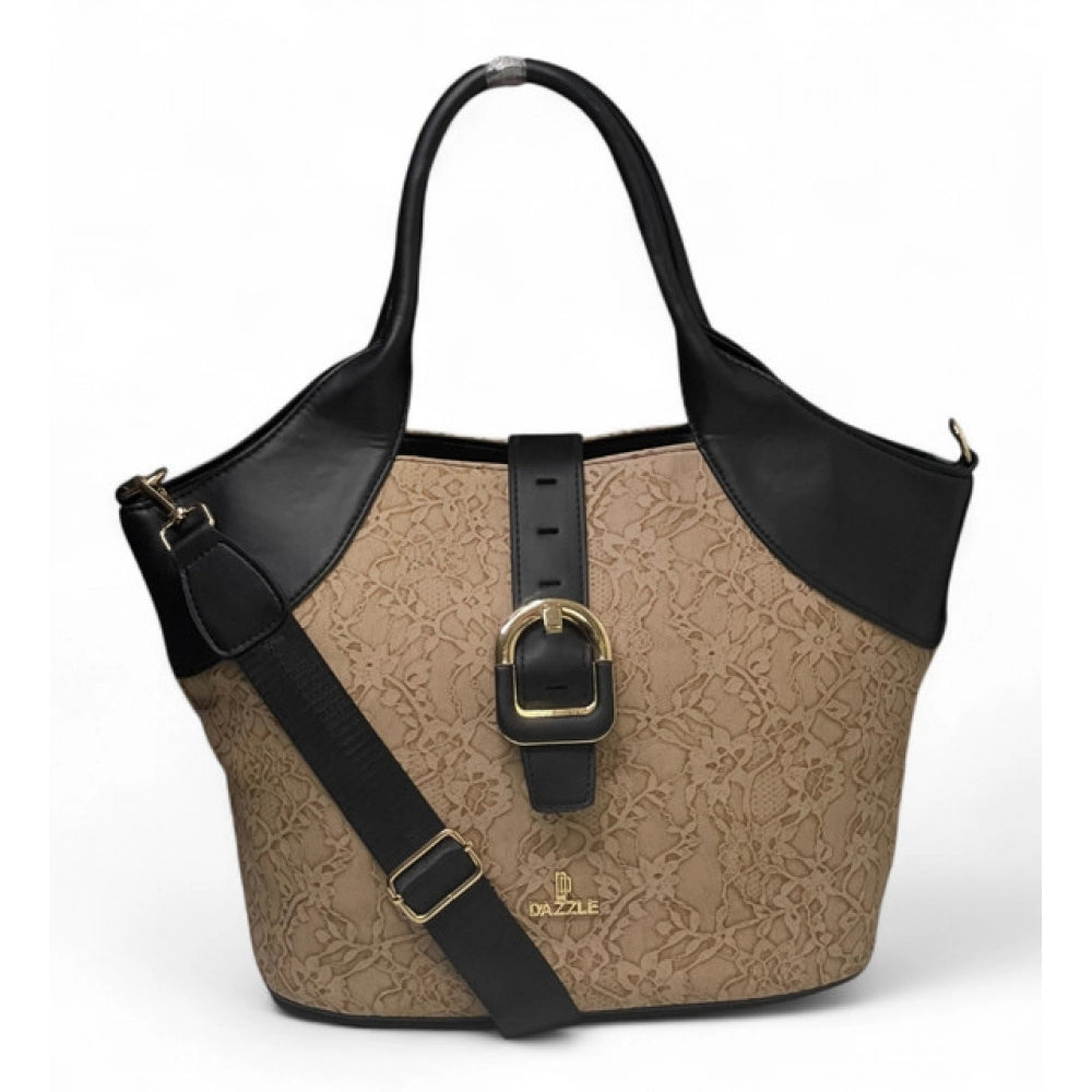 Women's Textured Two Tone Tote Handbag — Beige