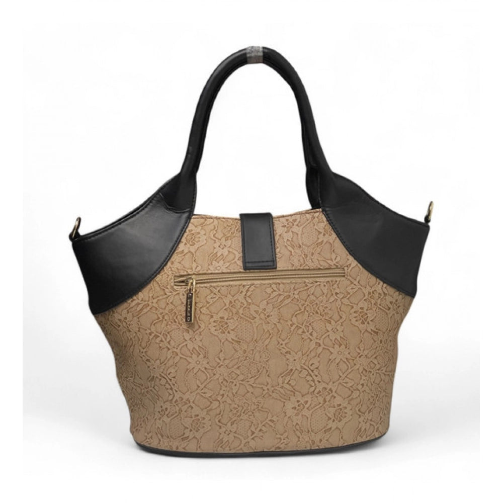 Women's Textured Two Tone Tote Handbag — Beige