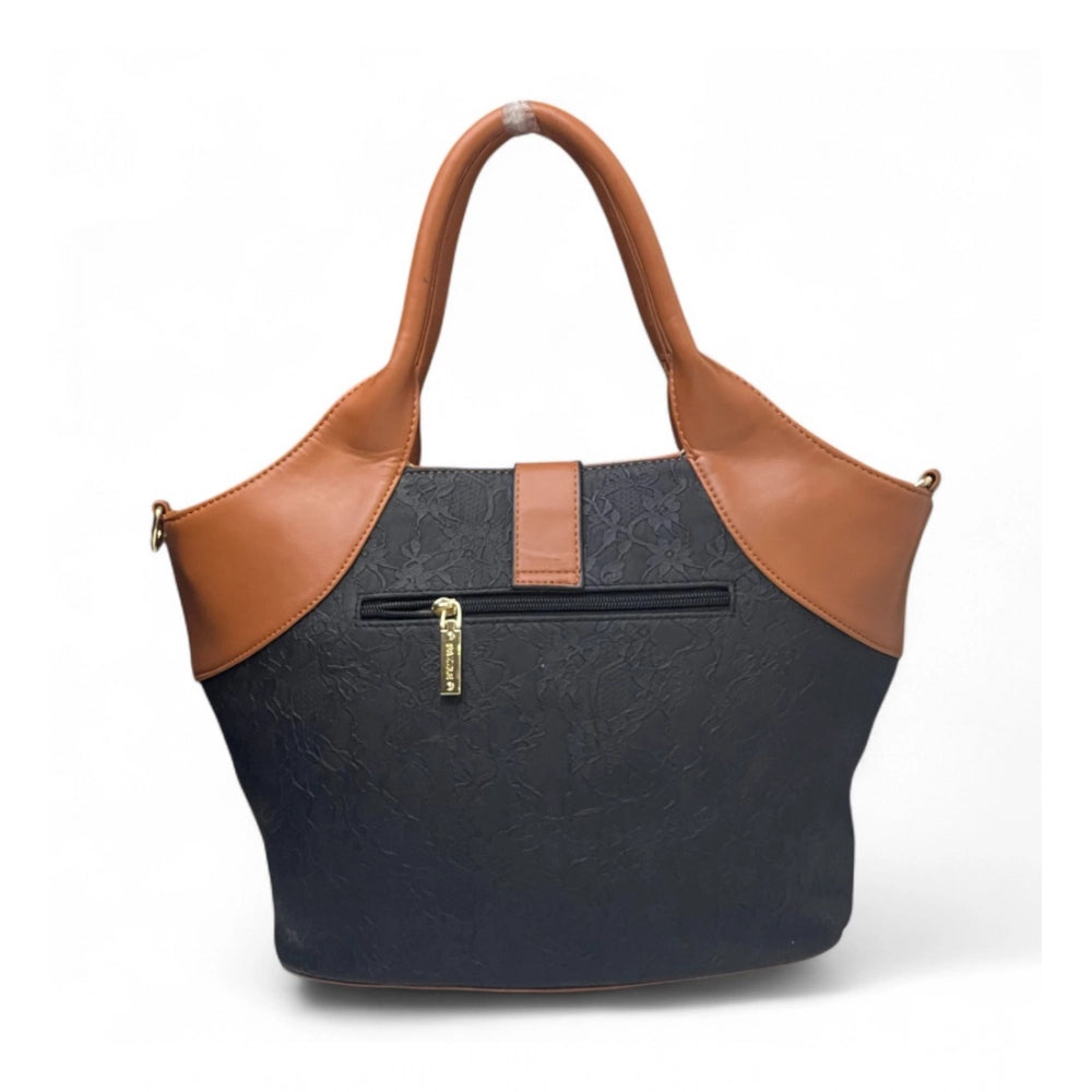 Women's Textured Two Tone Tote Handbag — Black-Tan
