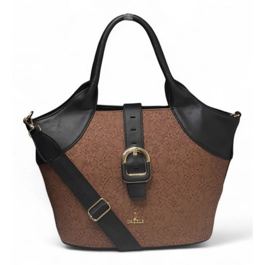Women's Textured Two Tone Tote Handbag — Brown