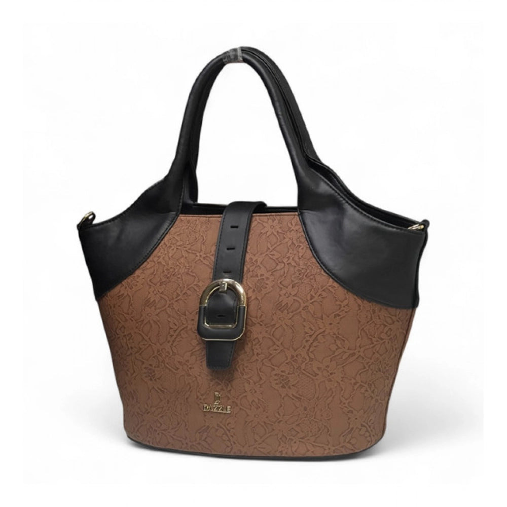 Women's Textured Two Tone Tote Handbag — Brown