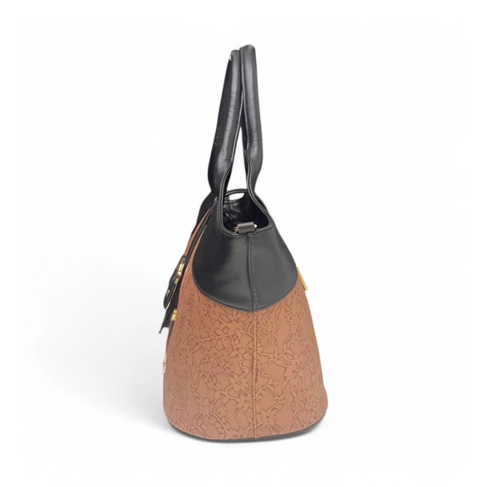 Women's Textured Two Tone Tote Handbag — Brown
