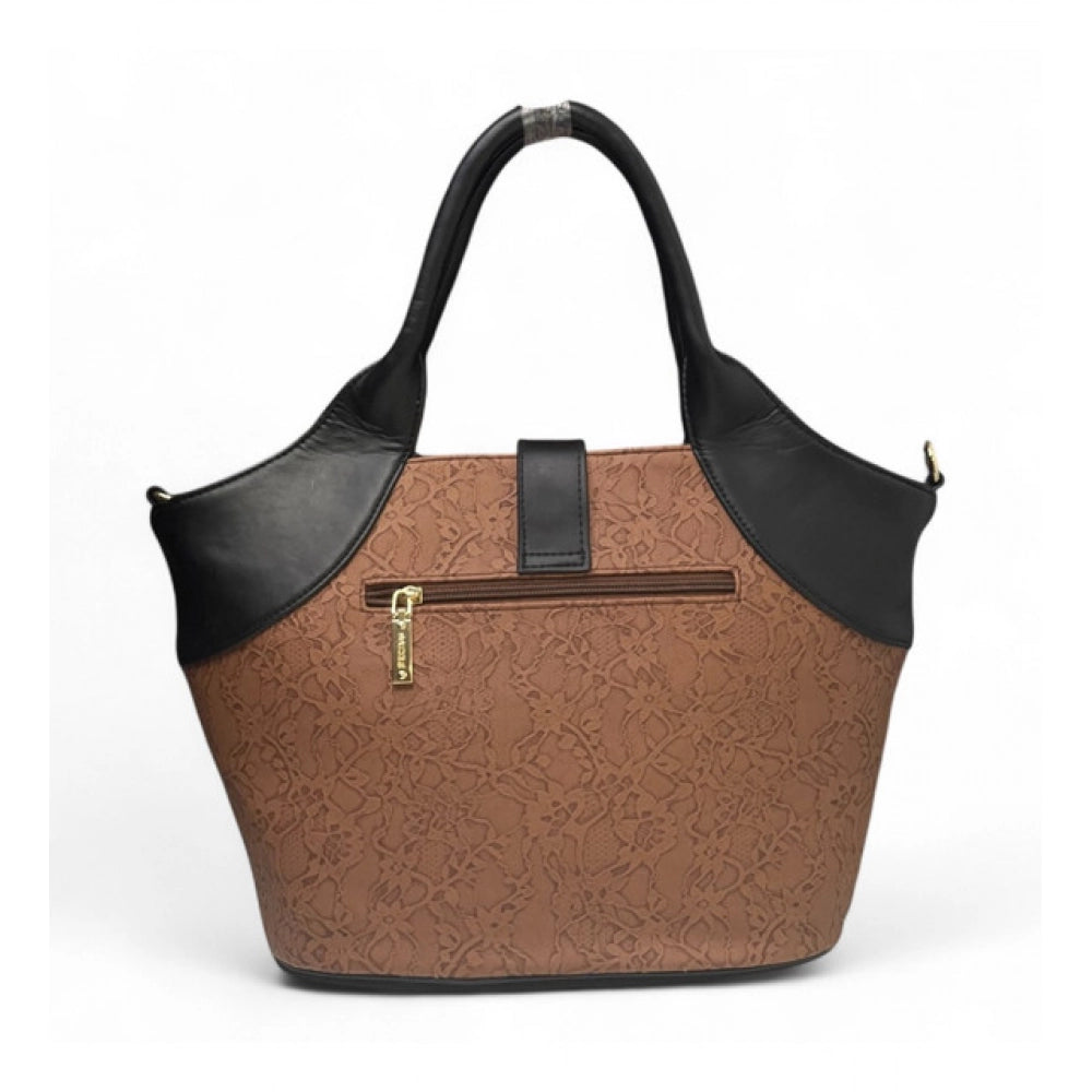 Women's Textured Two Tone Tote Handbag — Brown