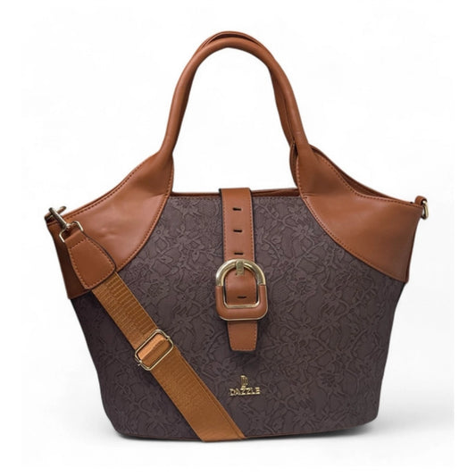 Women's Textured Two Tone Tote Handbag — Dark Brown
