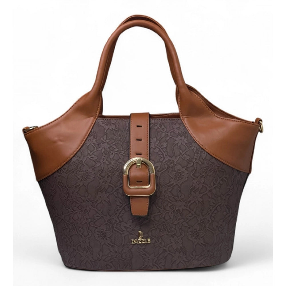 Women's Textured Two Tone Tote Handbag — Dark Brown