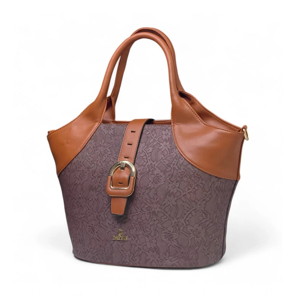 Women's Textured Two Tone Tote Handbag — Dark Brown