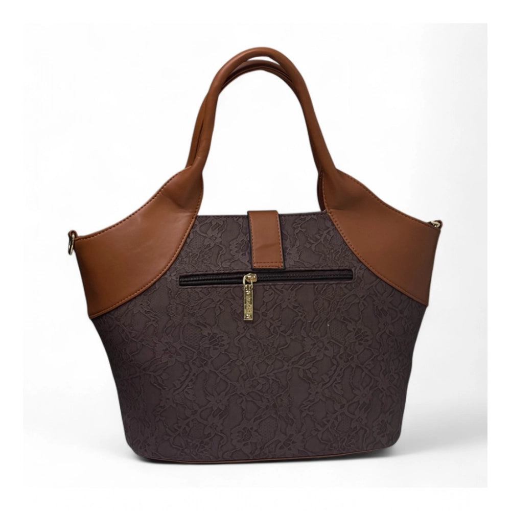 Women's Textured Two Tone Tote Handbag — Dark Brown
