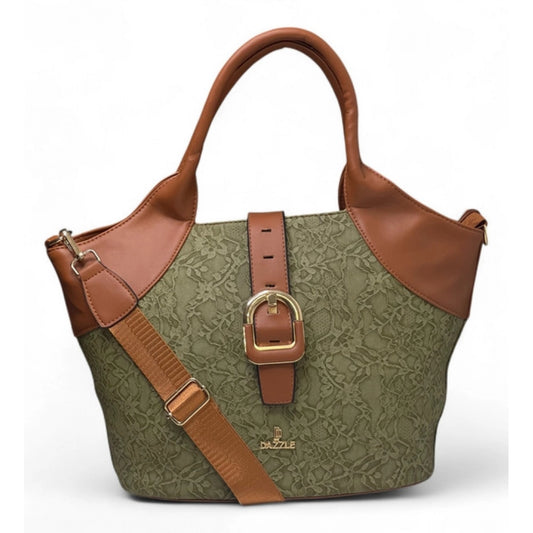 Women's Textured Two Tone Tote Handbag — Green