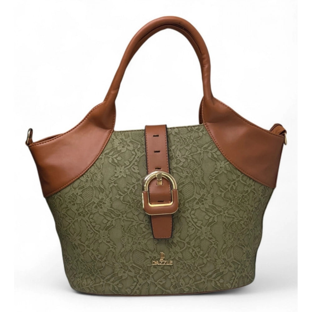 Women's Textured Two Tone Tote Handbag — Green