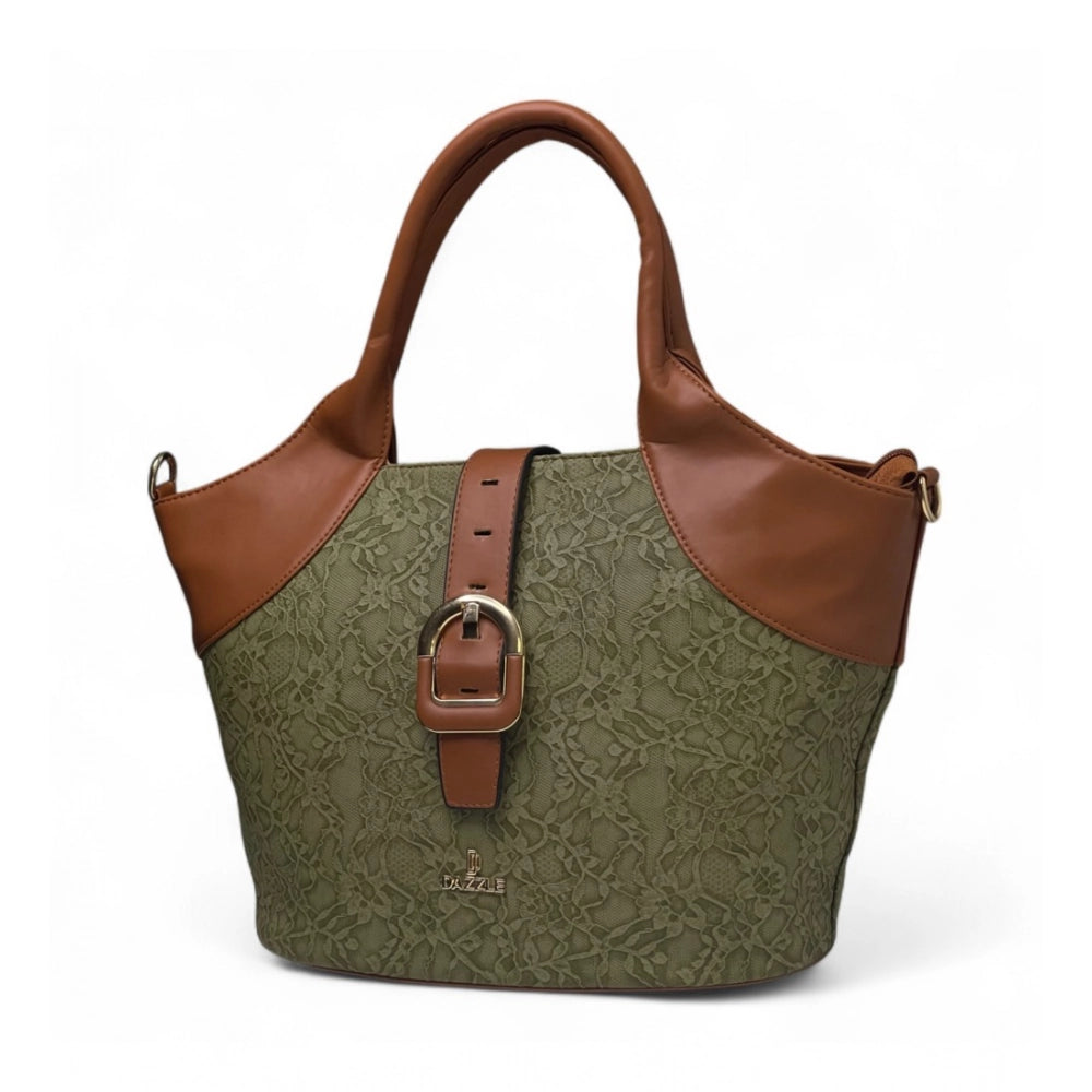 Women's Textured Two Tone Tote Handbag — Green