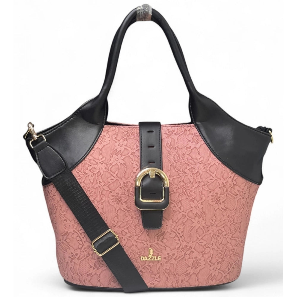 Women's Textured Two Tone Tote Handbag — Pink