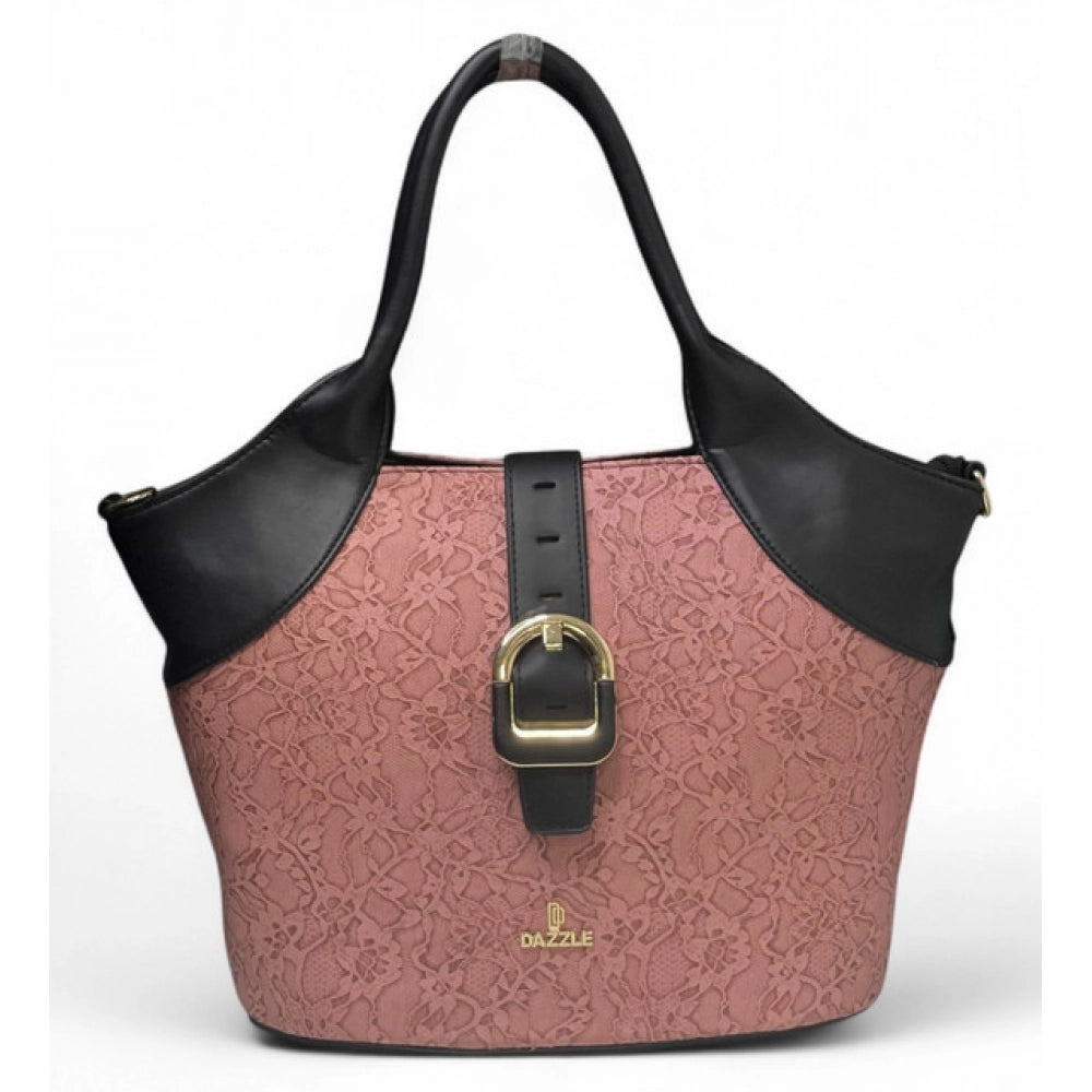 Women's Textured Two Tone Tote Handbag — Pink