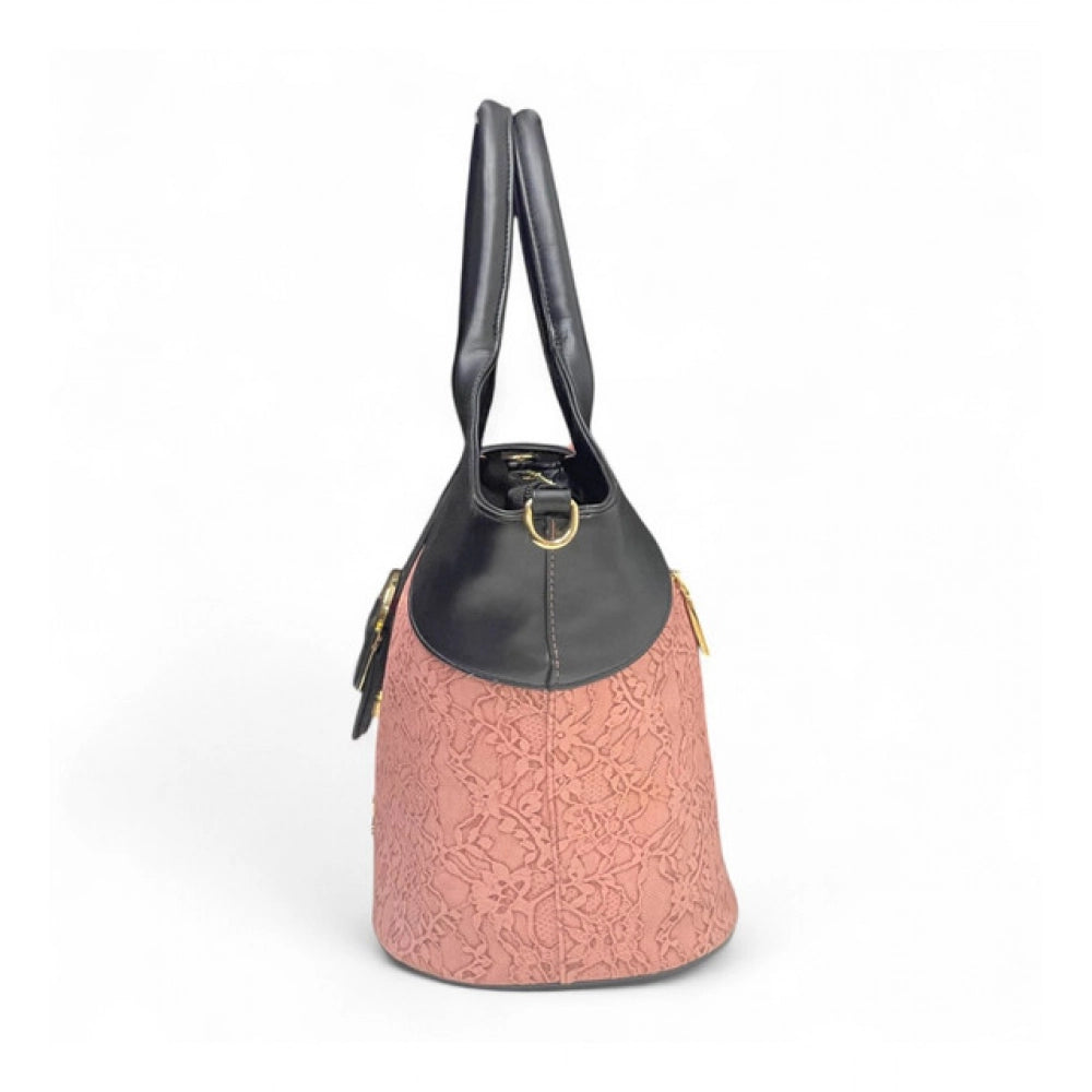 Women's Textured Two Tone Tote Handbag — Pink