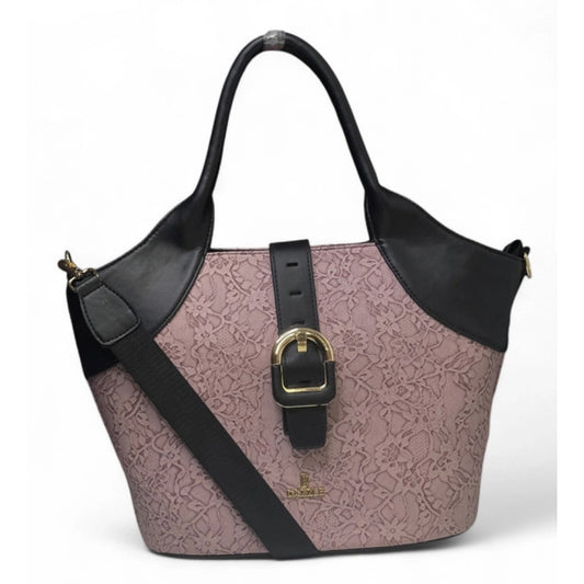 Women's Textured Two Tone Tote Handbag — Purple