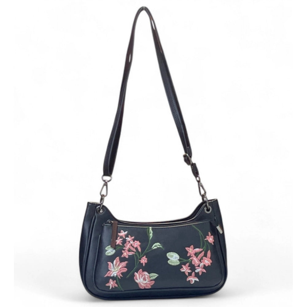 Women's Floral Embroidered Crossbody Sling Bag — Black · 2820