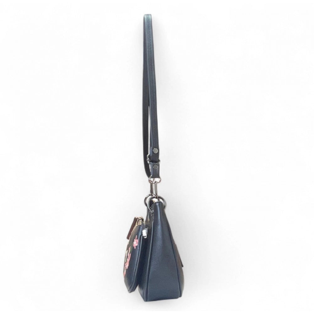 Women's Floral Embroidered Crossbody Sling Bag — Black · 2820