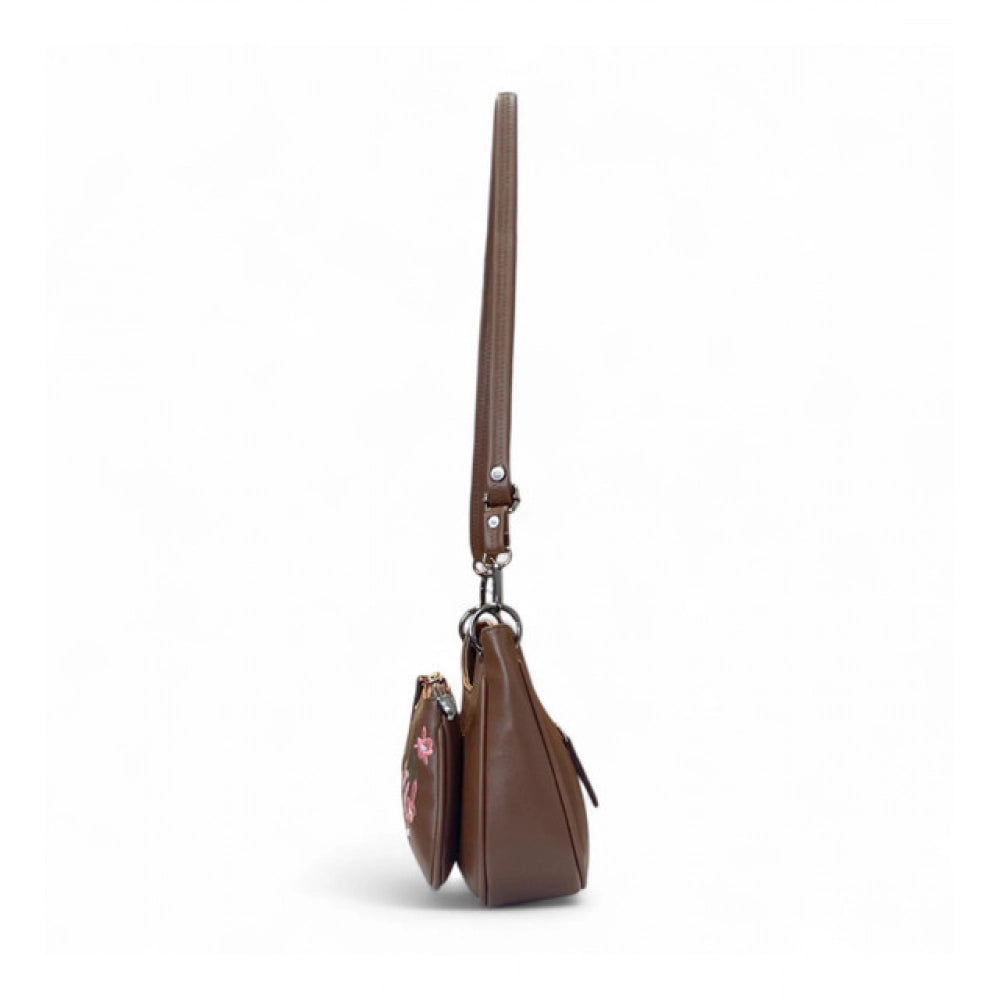 Women's Floral Embroidered Crossbody Sling Bag — Brown · 2822