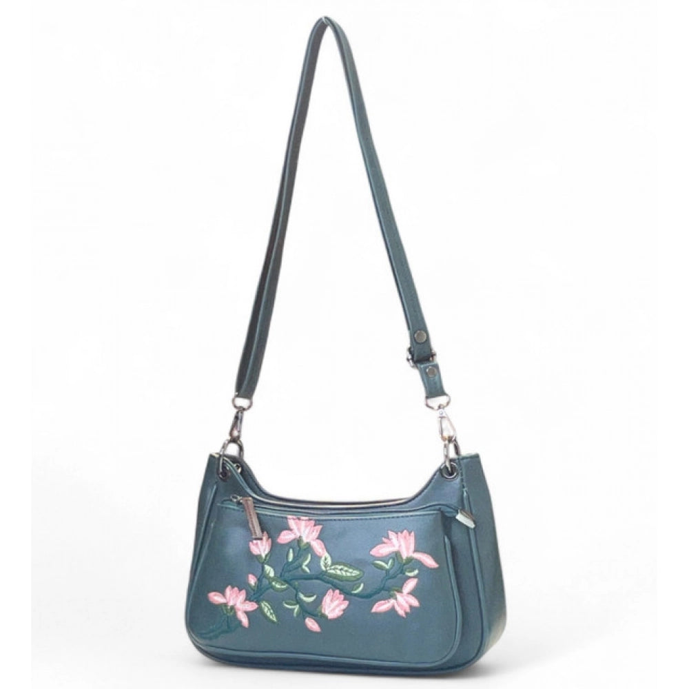 Women's Floral Embroidered Crossbody Sling Bag — Light Blue
