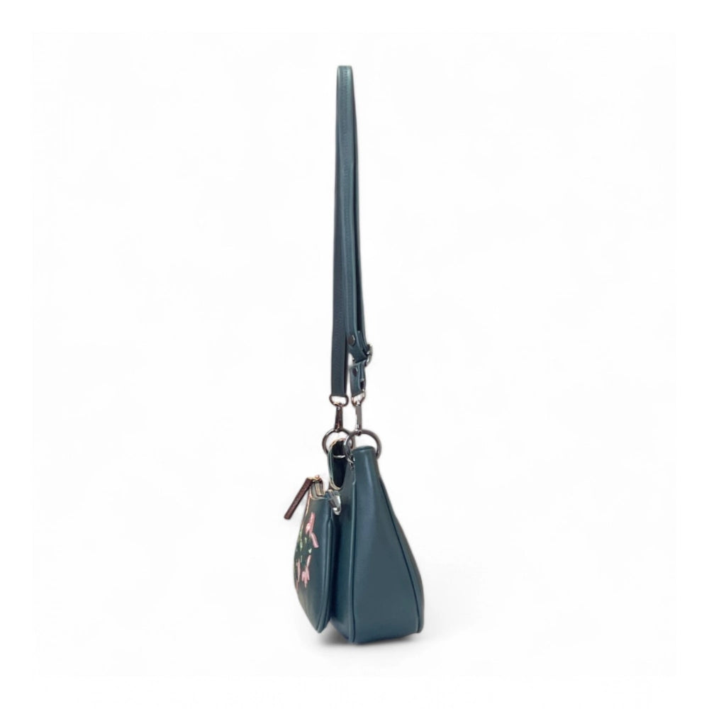 Women's Floral Embroidered Crossbody Sling Bag — Light Blue