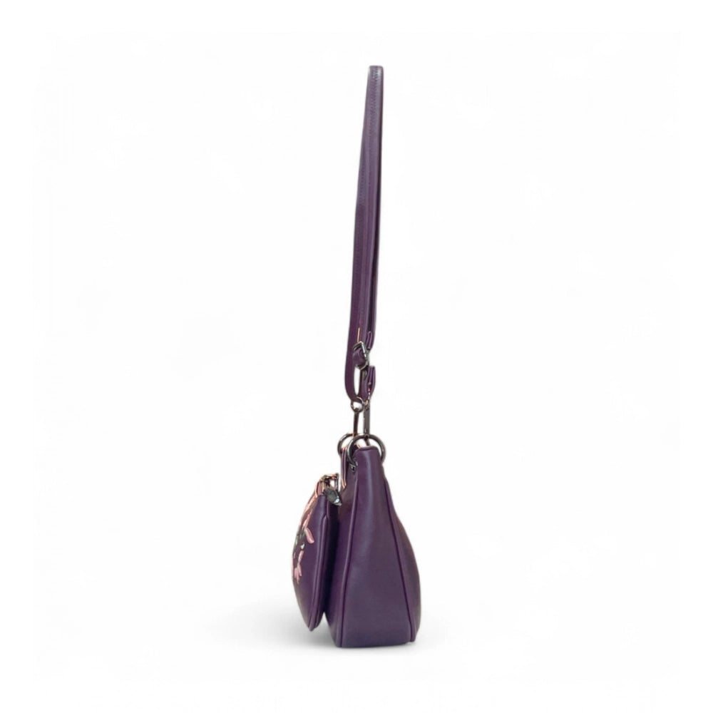 Women's Floral Embroidered Crossbody Sling Bag — Purple