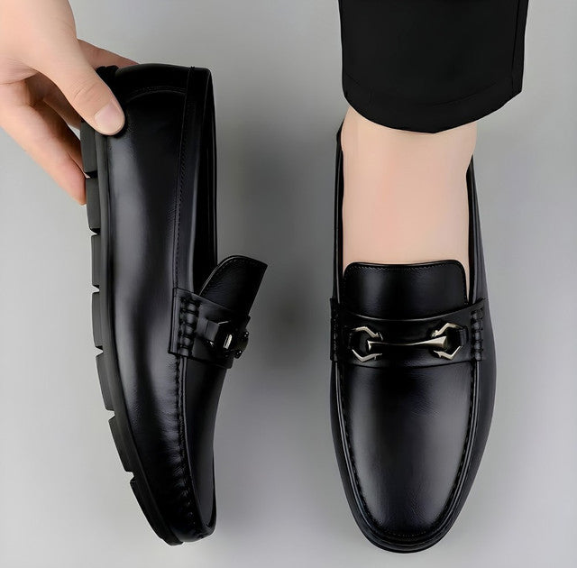 Men's Synthetic Leather Solid Slip-On Casual Loafers — Black