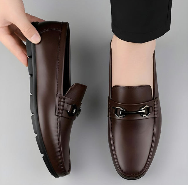 Men's Synthetic Leather Solid Slip-On Casual Loafers — Brown
