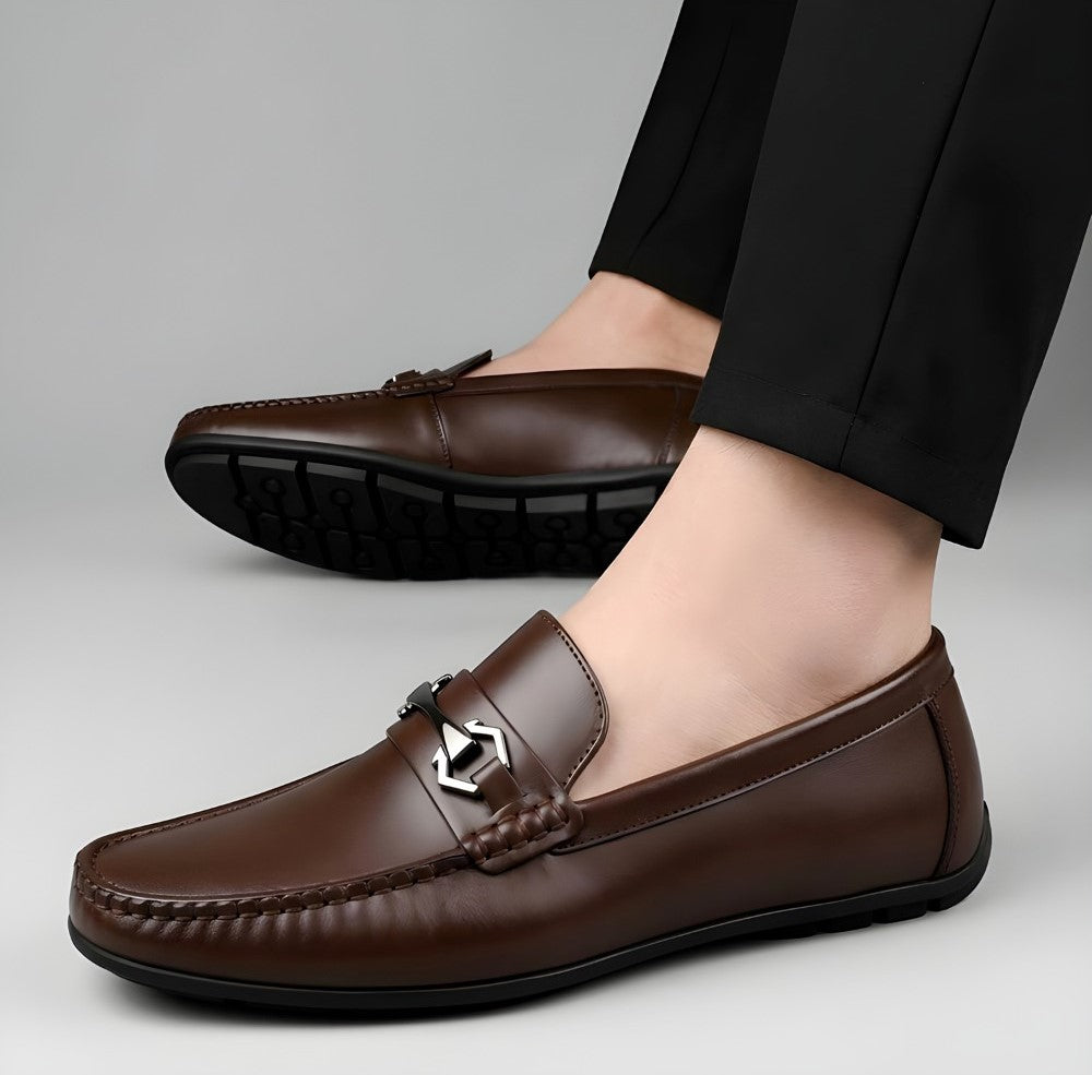 Men's Synthetic Leather Solid Slip-On Casual Loafers — Brown