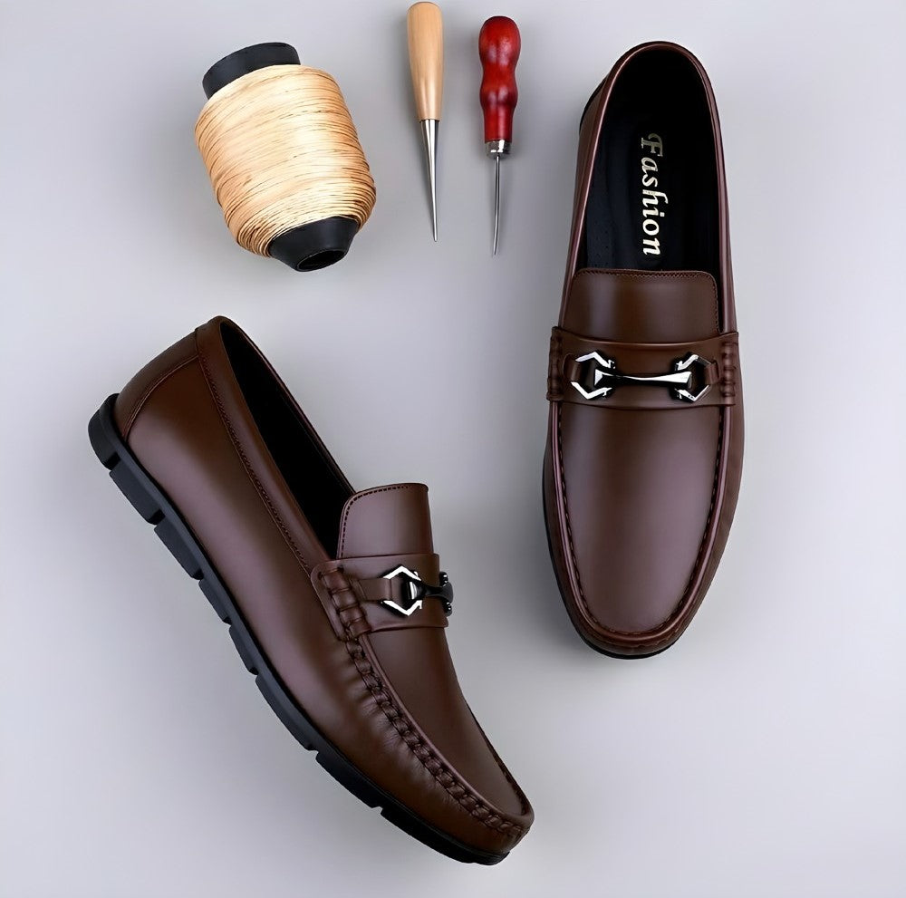 Men's Synthetic Leather Solid Slip-On Casual Loafers — Brown