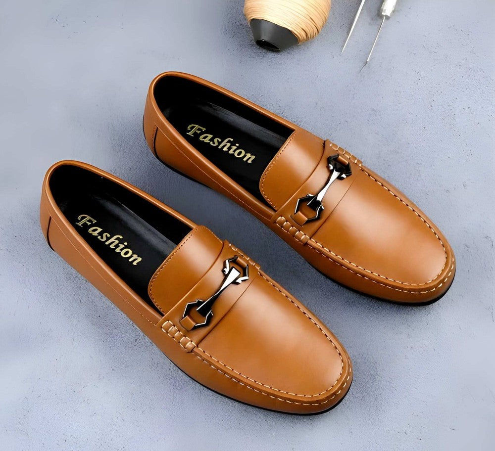 Men's Synthetic Leather Solid Slip-On Casual Loafers — Tan