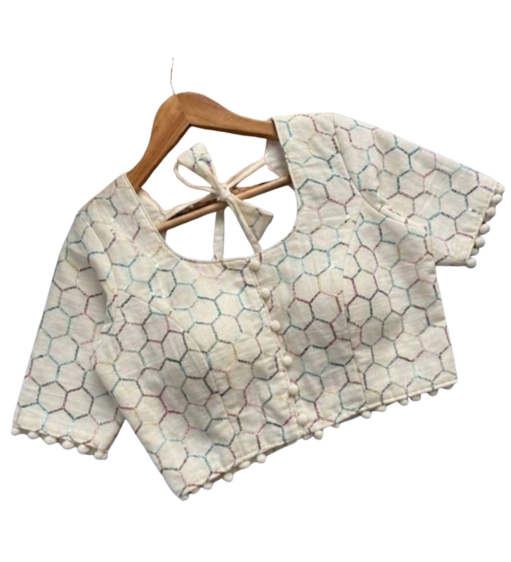Women's Cotton Printed Half Sleeve Round Neck Padded Readymade — Cream · 67967