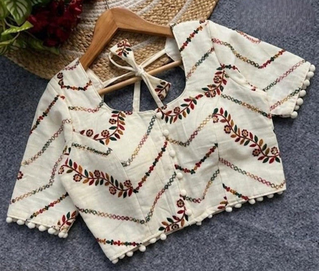 Women's Cotton Printed Half Sleeve Round Neck Padded Readymade — Cream · 67971
