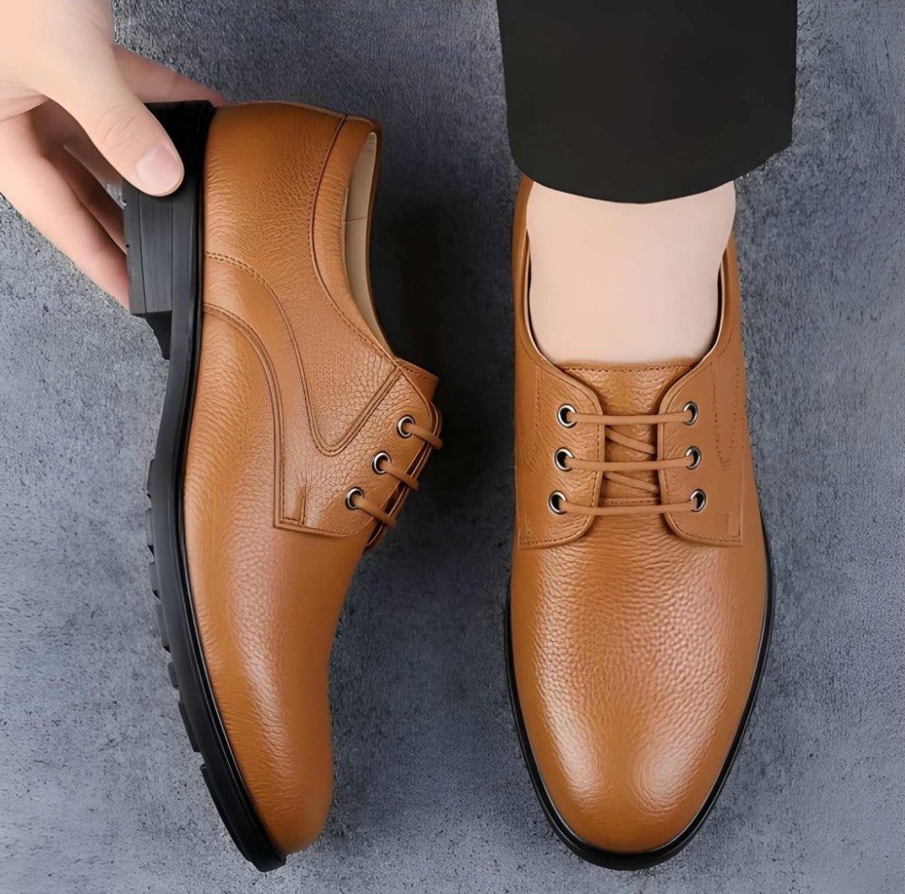 Men's Synthetic Leather Solid Lace-Up Formal Shoes — Tan