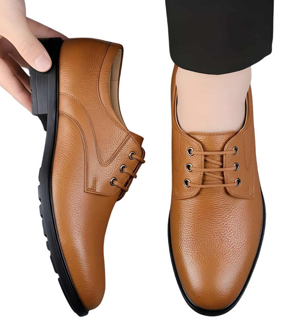 Men's Synthetic Leather Solid Lace-Up Formal Shoes — Tan