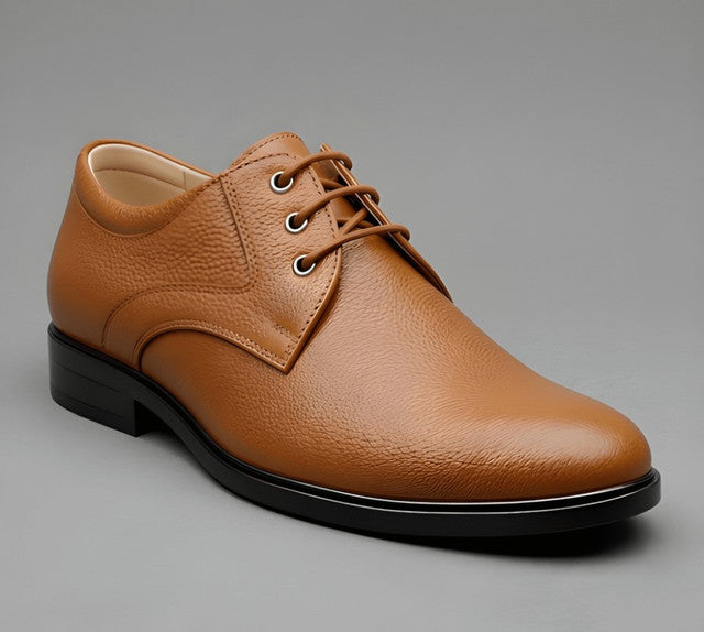 Men's Synthetic Leather Solid Lace-Up Formal Shoes — Tan