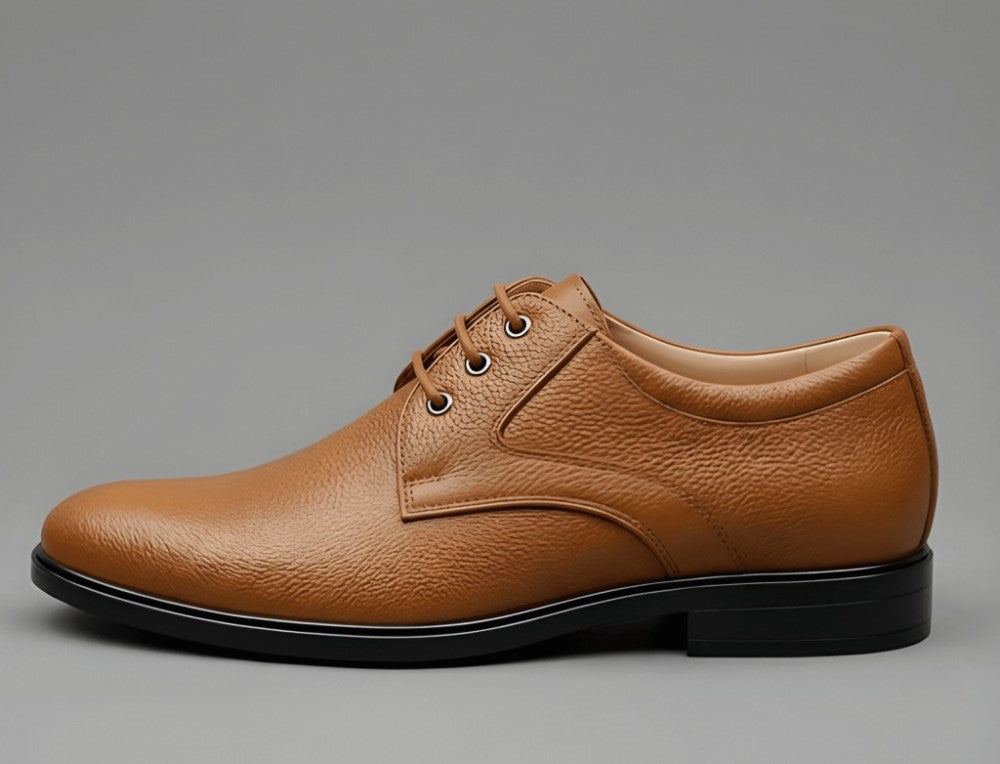 Men's Synthetic Leather Solid Lace-Up Formal Shoes — Tan