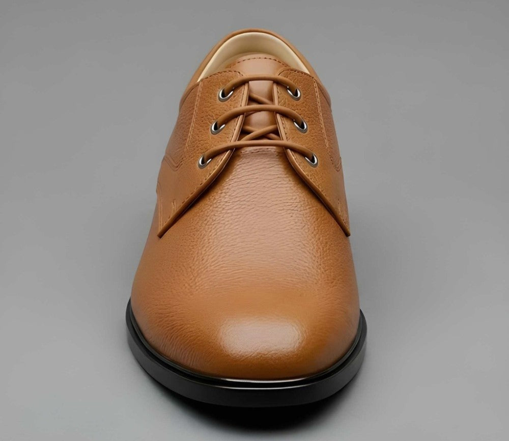 Men's Synthetic Leather Solid Lace-Up Formal Shoes — Tan
