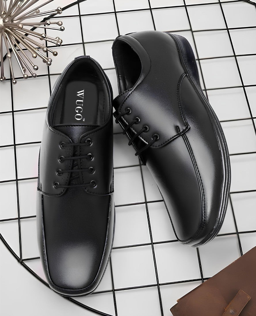 Men's Synthetic Leather Solid Lace-Up Formal Shoes — Black · 67988