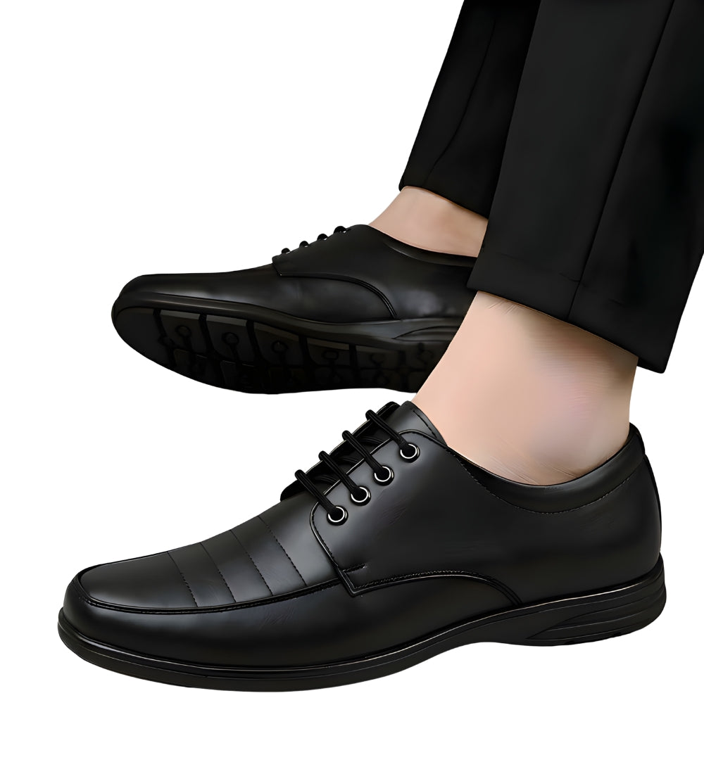 Men's Synthetic Leather Solid Lace-Up Formal Shoes — Black · 67989