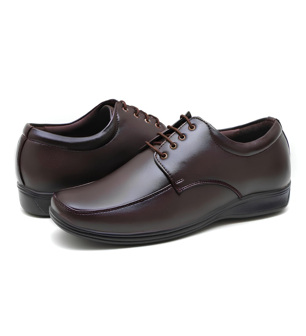 Men's Synthetic Leather Solid Lace-Up Formal Shoes — Brown