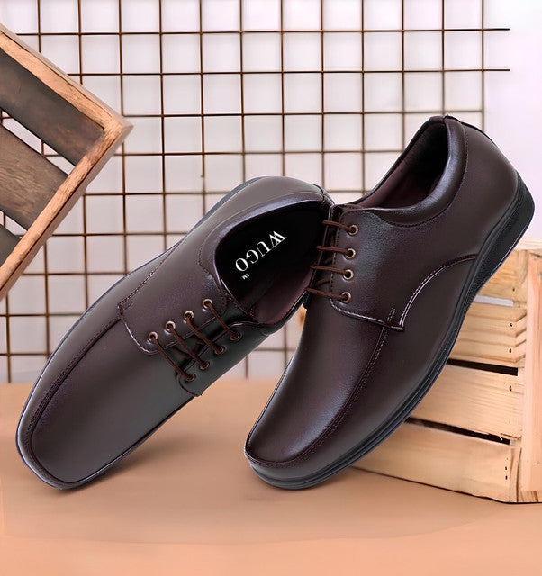 Men's Synthetic Leather Solid Lace-Up Formal Shoes — Brown
