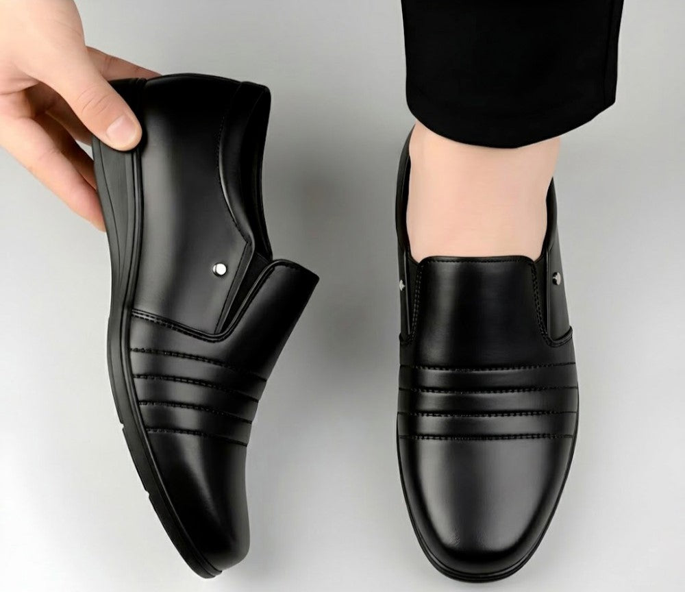 Men's Synthetic Leather Solid Slip-On Formal Shoes — Black · 67992