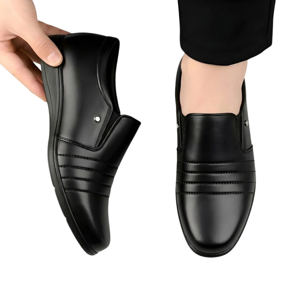 Men's Synthetic Leather Solid Slip-On Formal Shoes — Black · 67992