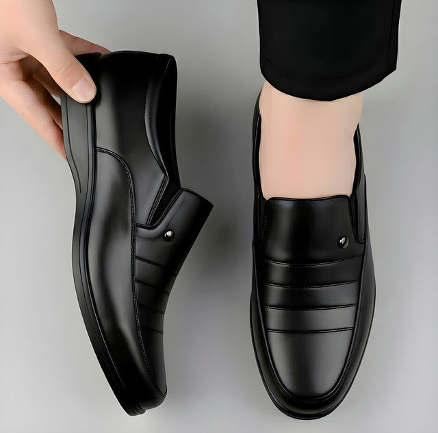 Men's Synthetic Leather Solid Slip-On Formal Shoes — Black · 67993
