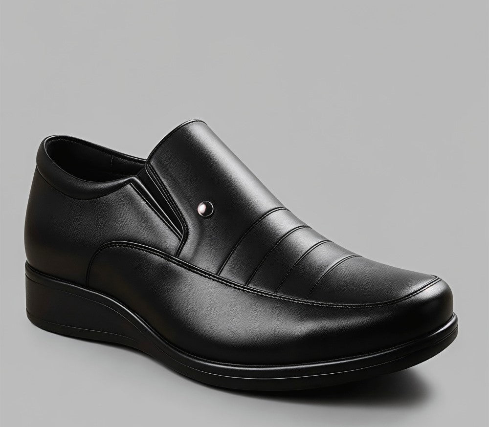 Men's Synthetic Leather Solid Slip-On Formal Shoes — Black · 67993
