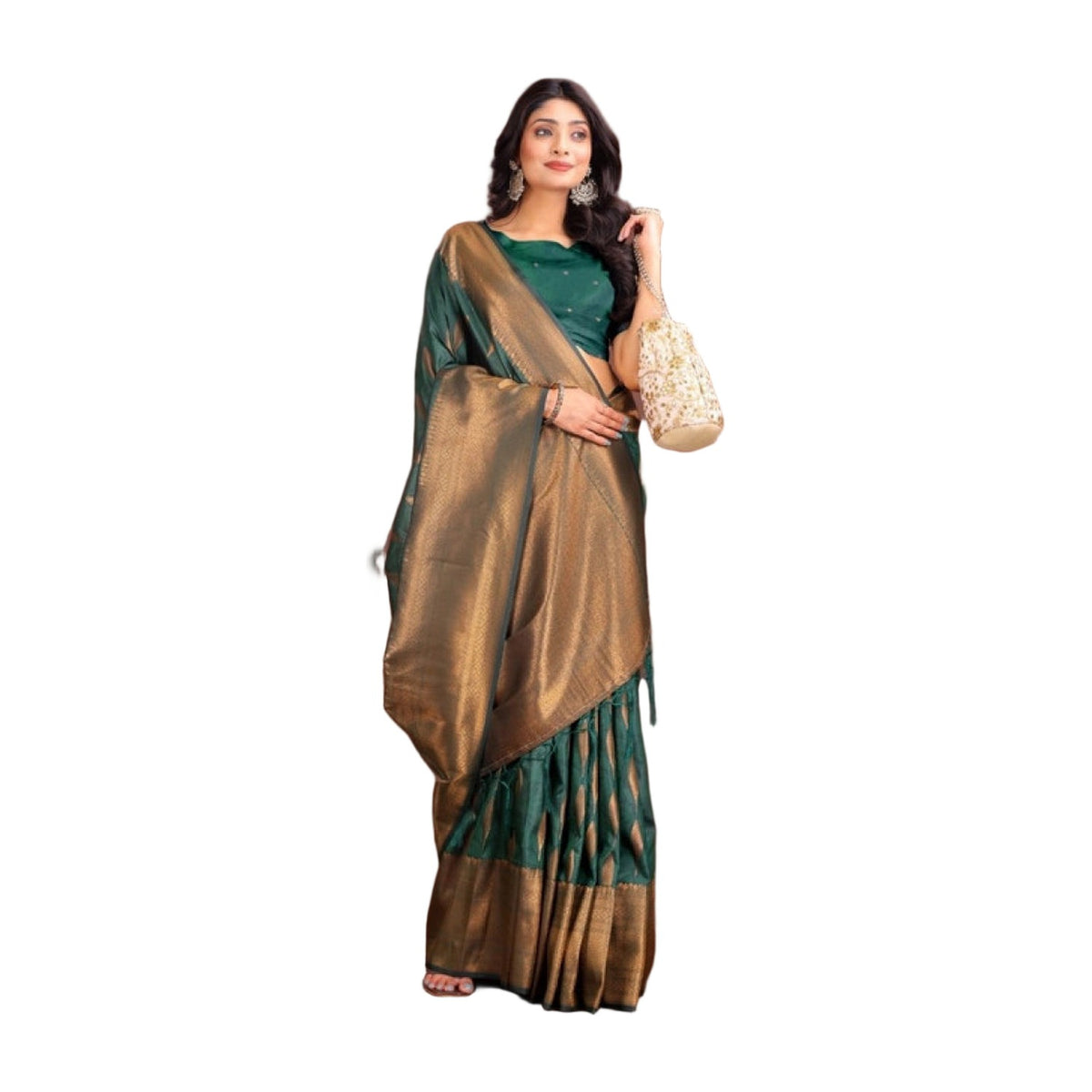 Women's Banarasi Silk Printed Saree — Green · 2500 AllQwik