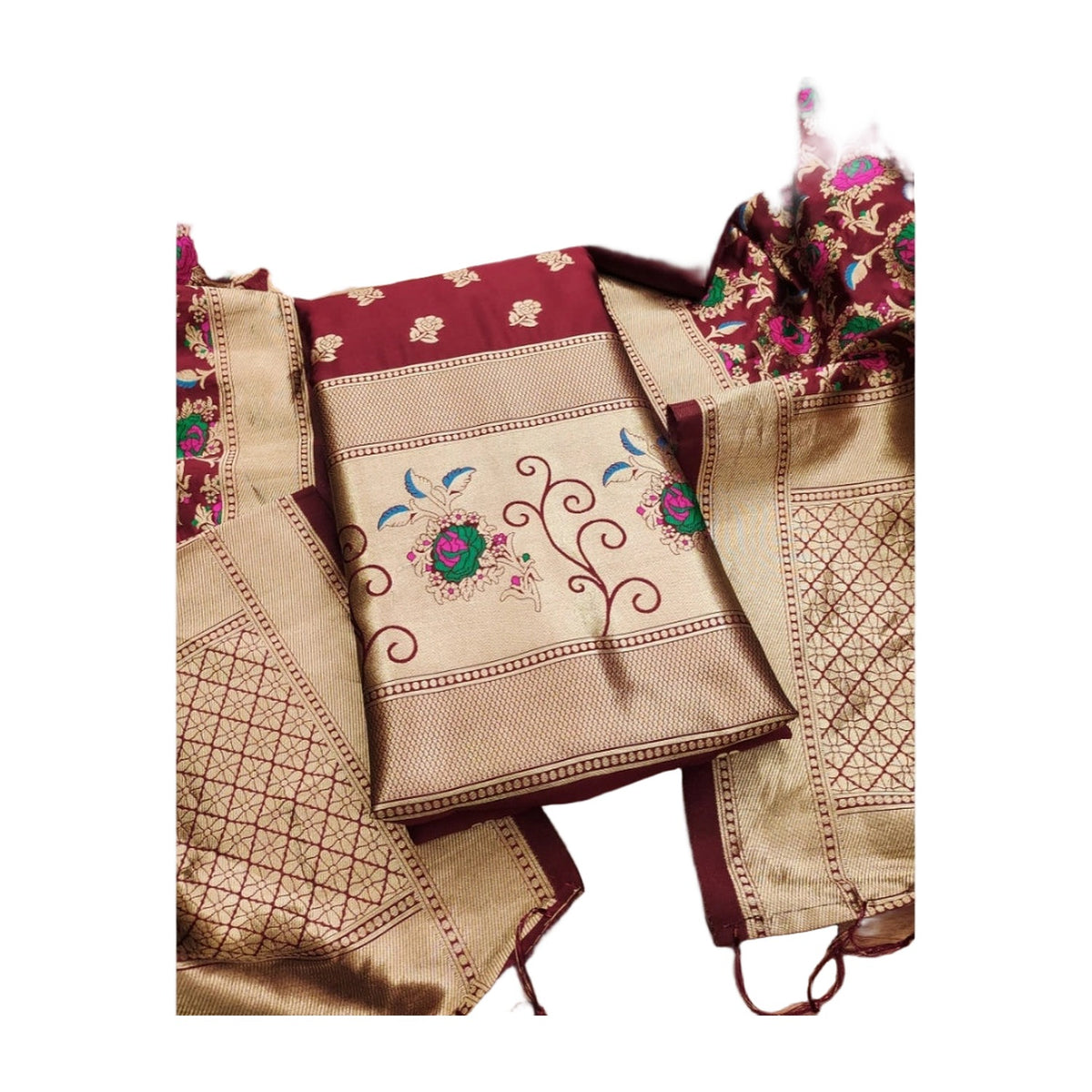 Women's Banarasi Silk Printed Unstitched Salwar Suit Materia AllQwik