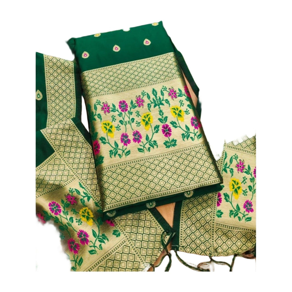 Women's Banarasi Silk Printed Unstitched Salwar Suit Materia AllQwik