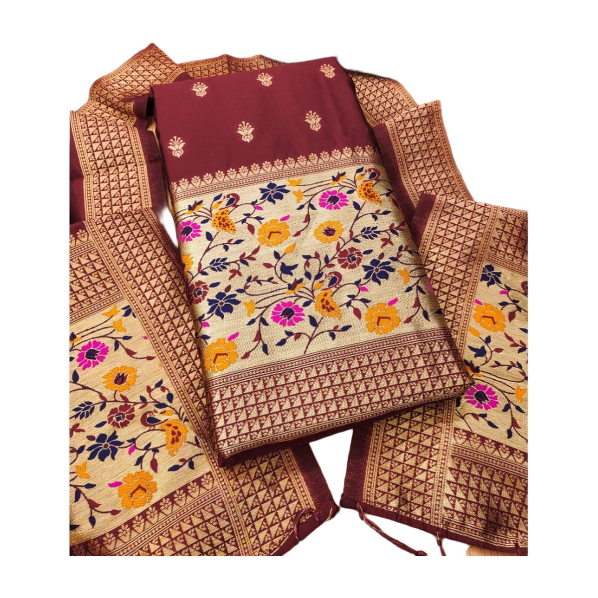 Women's Banarasi Silk Printed Unstitched Salwar Suit Materia AllQwik