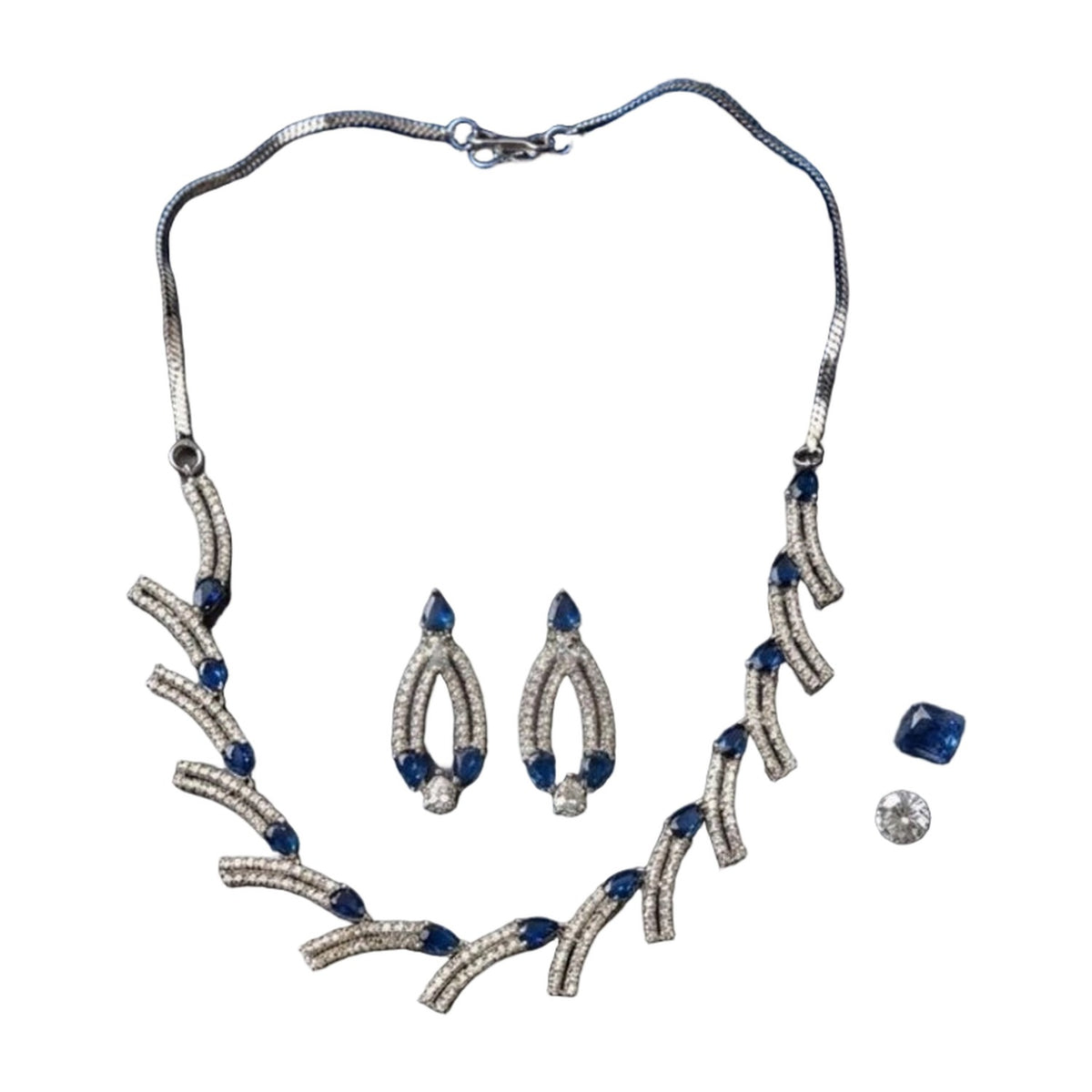 Women's Brass Silver Plated Necklace Set — Blue · 2036 AllQwik