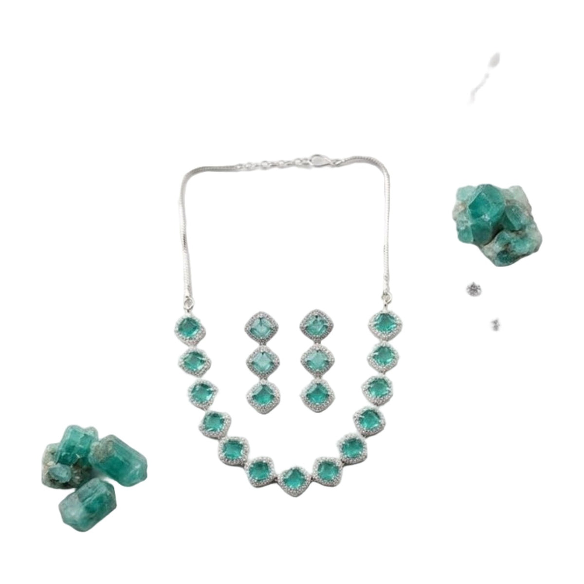 Women's Brass Silver Plated Necklace Set — Green · 2057 AllQwik